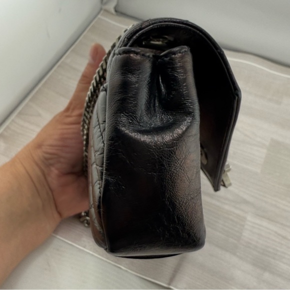 Saint Laurent Black and Silver Crossbody Bag with Chevron Quilting - Picture 11 of 13